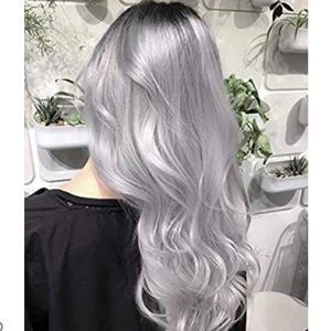Black to grey ombré synthetic wig